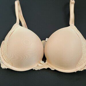 Victoria's Secret 34D Dream Angels Push-Up Padded Underwire Bra Beige Nude Lace